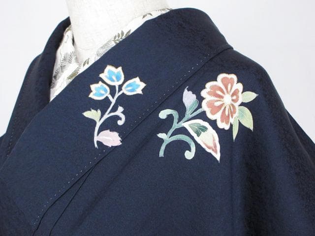 新品同様！アールデコ柄＊手描き＊濃いネイビー＊高級＊訪問着＊１５８ｃｍ＊裄６６