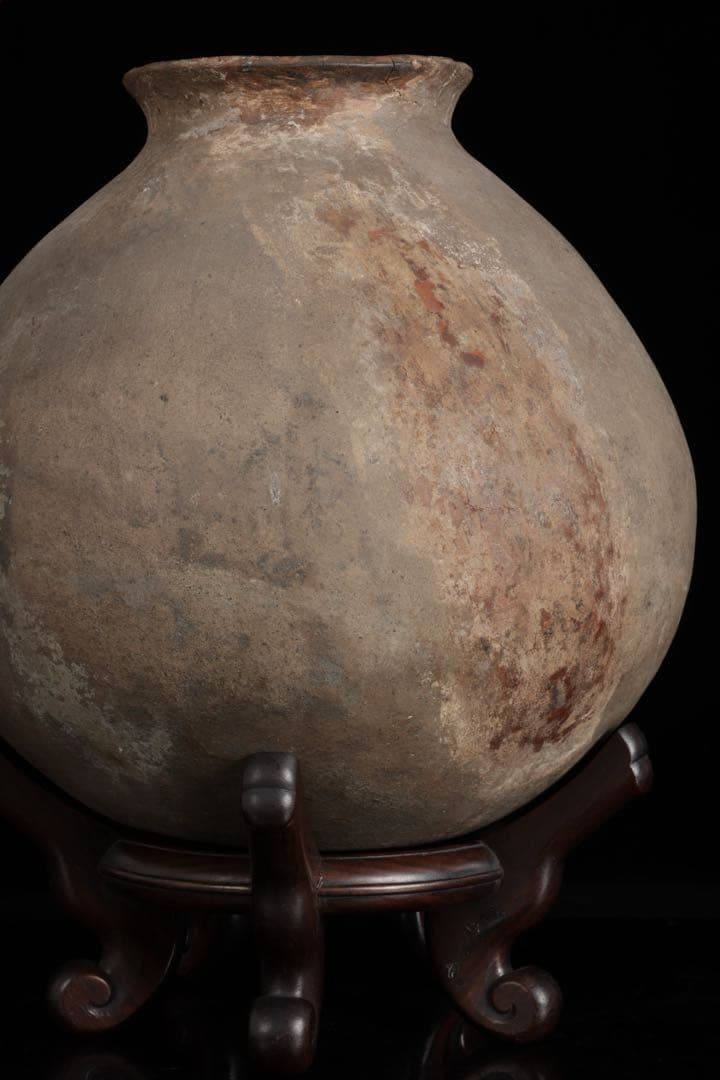 朝鮮美術 須恵器 新羅土器 壺 新羅無細土 出土品 木製台座 箱付 骨董 古美術