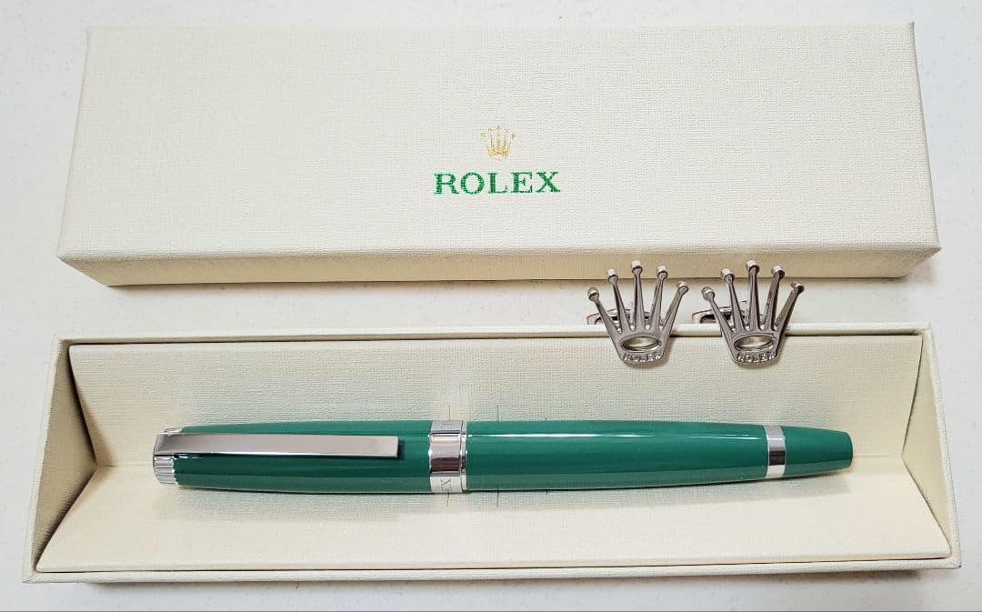 ロレックス　グリーン キャップボールペン　カフスセット　箱付き　新品