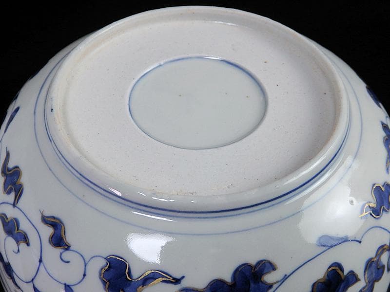 古伊万里　色絵 　窓絵　双葉葵に源氏香　竹垣に松の図　深鉢　D286AS-CEp