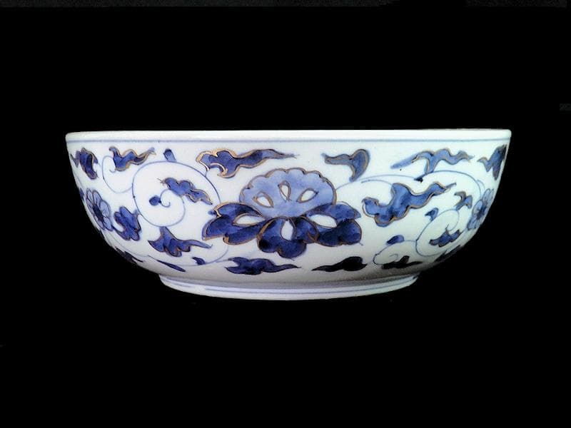 古伊万里　色絵 　窓絵　双葉葵に源氏香　竹垣に松の図　深鉢　D286AS-CEp