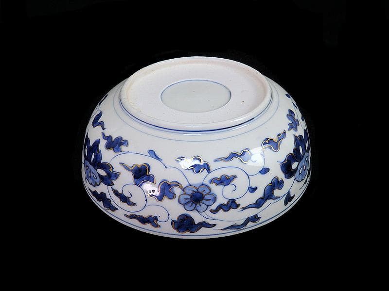 古伊万里　色絵 　窓絵　双葉葵に源氏香　竹垣に松の図　深鉢　D286AS-CEp