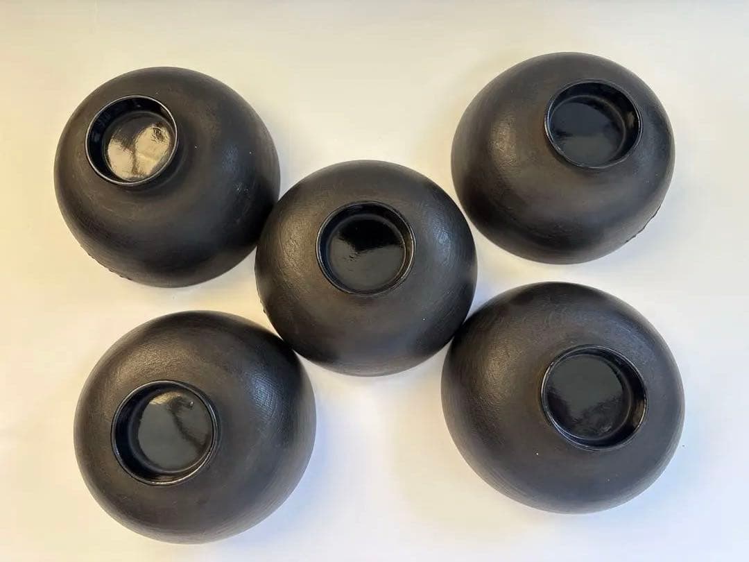 明治、大正期　会津塗　鉄錆塗　蒔絵　富士山　木製　蓋付き　お椀　梅鶯　内朱　5客