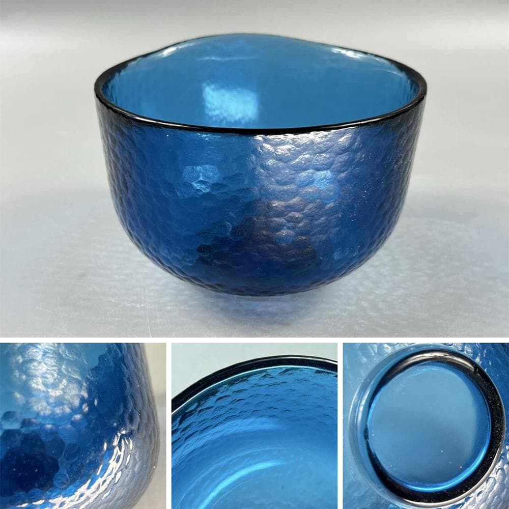 【料】　★ 料器 藍料瑠璃茶碗 ★　明治期　宝藍色料 食器花器　和風玻璃