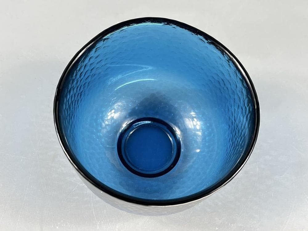 【料】　★ 料器 藍料瑠璃茶碗 ★　明治期　宝藍色料 食器花器　和風玻璃