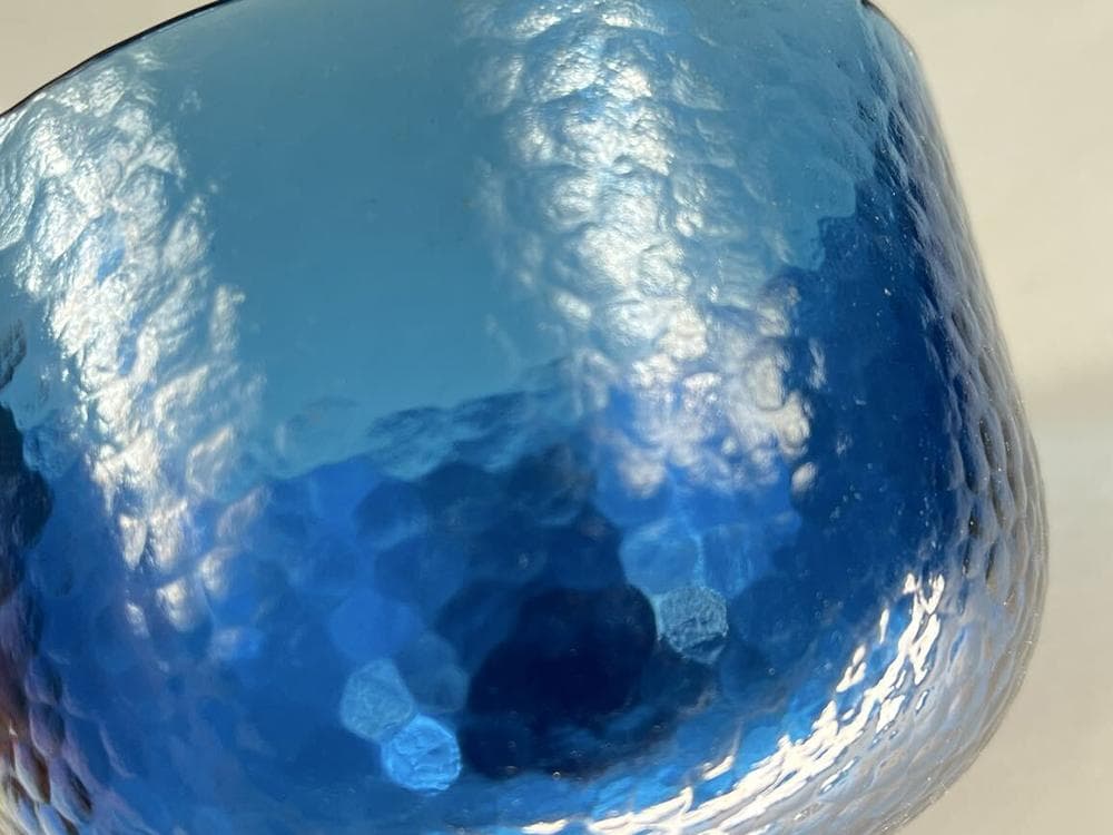 【料】　★ 料器 藍料瑠璃茶碗 ★　明治期　宝藍色料 食器花器　和風玻璃