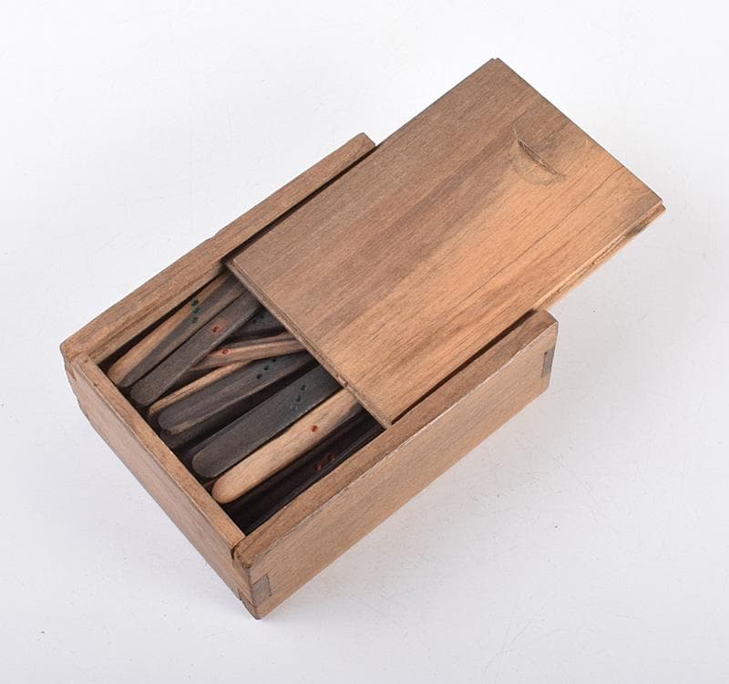 eyeknow74　中国　竹嵌縞黒檀牌背竹牌麻雀牌皮ケース付　M　8695