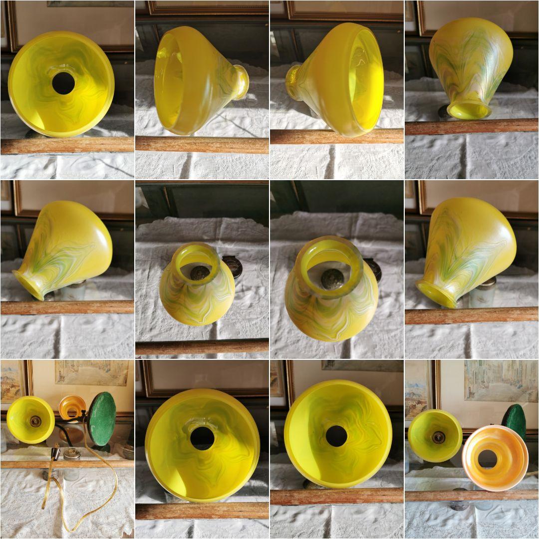 ランプシェイドのみ：アンティーク 玉虫黄色&翠&乳白&桜 ファブリル系虹彩ガラス