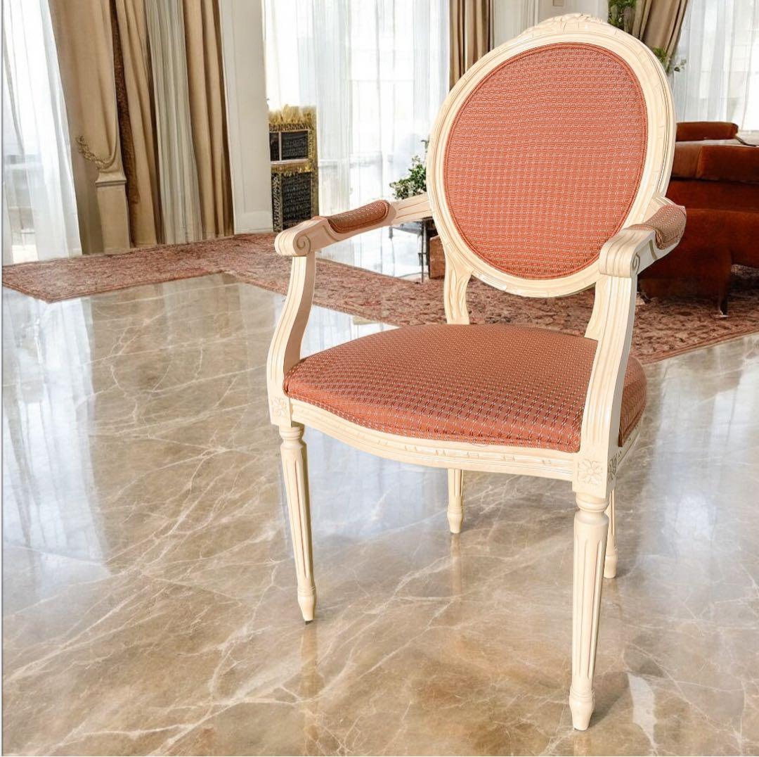 【美品③】ルイ16世様式 フランス華麗チェック織物張 メダリオンアームチェア