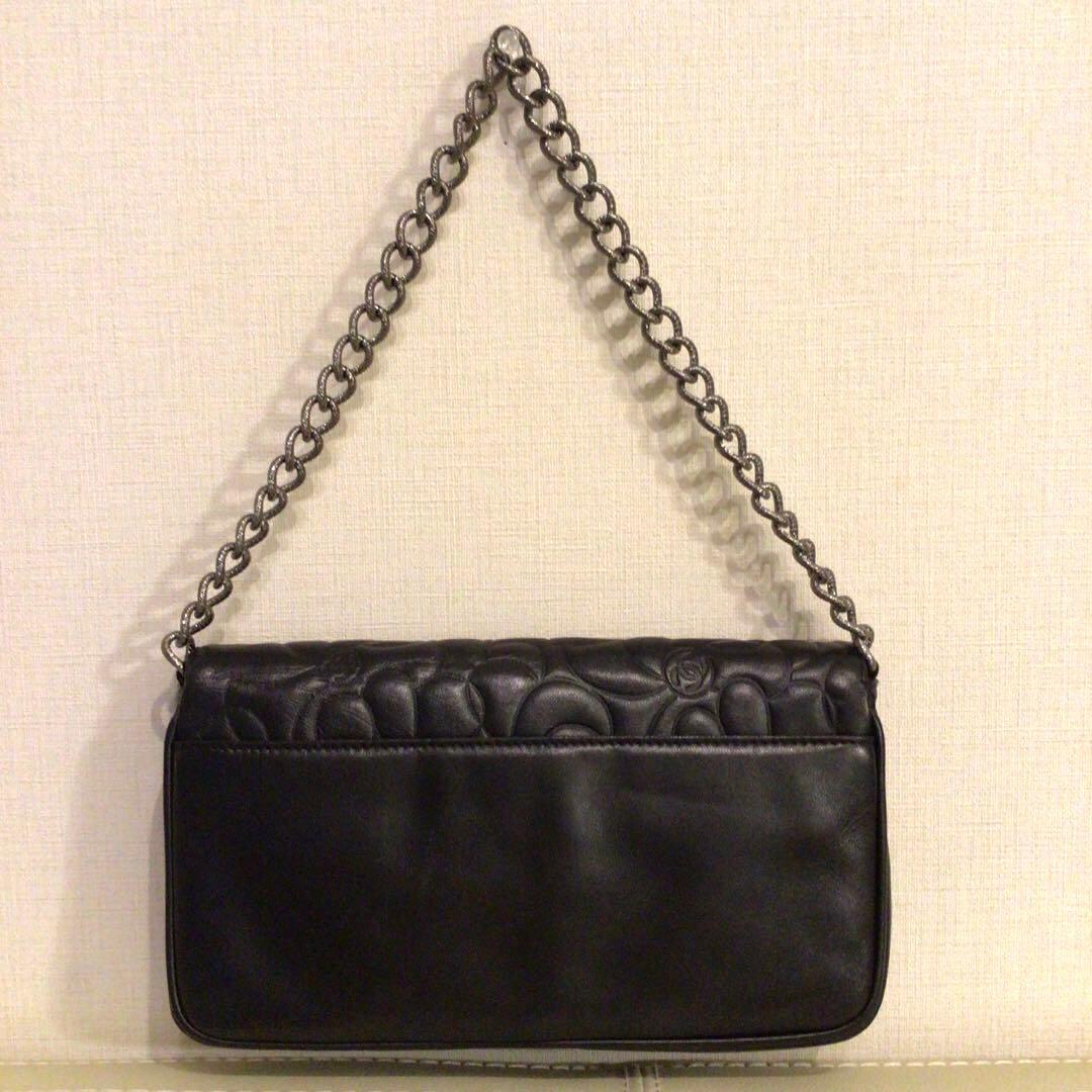シャネル　カメリア　パーティーバッグ　チェーンウォレット　黒　アクセサリーポーチ