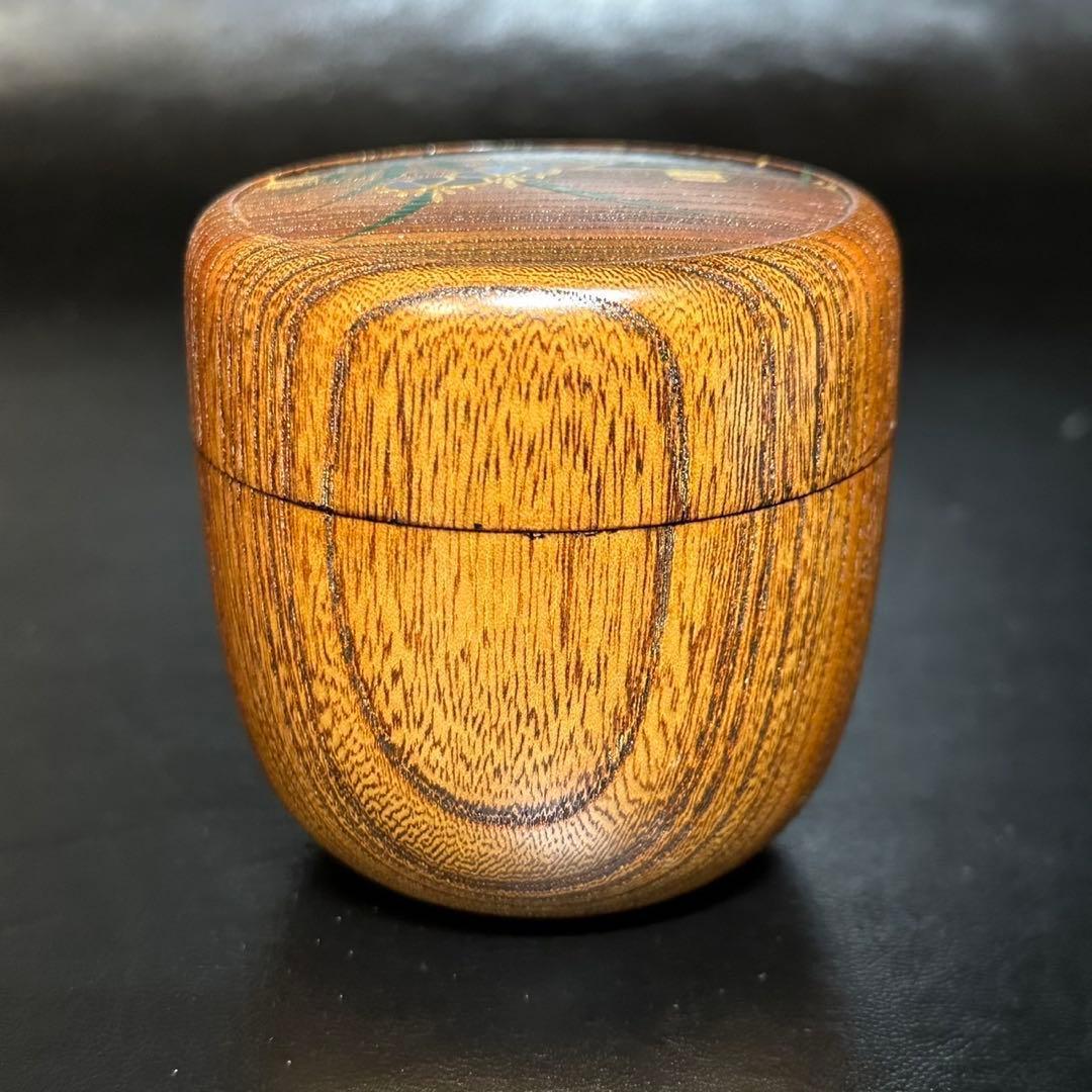 ★茶道具/木地棗！欅摺漆八ッ橋/螺鈿 蒔絵棗『筑城 筑良』作！共箱/共布/栞付★