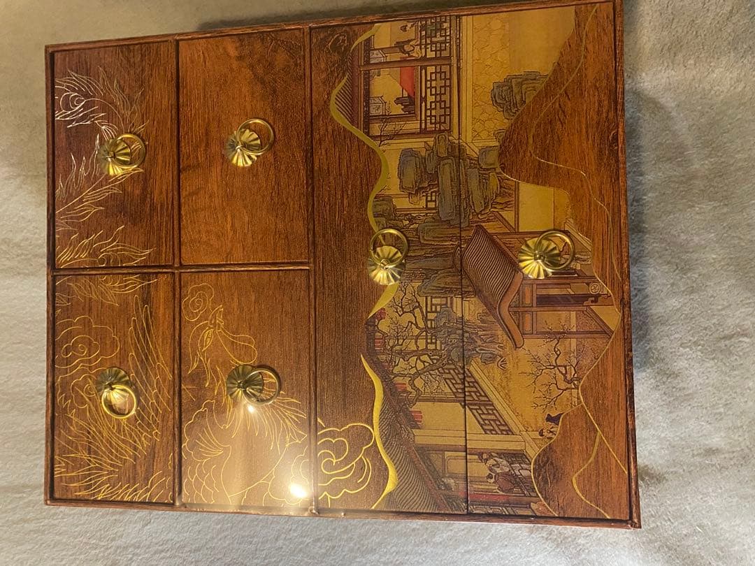 【新品】中国茶 高級ギフト 六層木製ボックス 茶葉＋茶器セット#茶