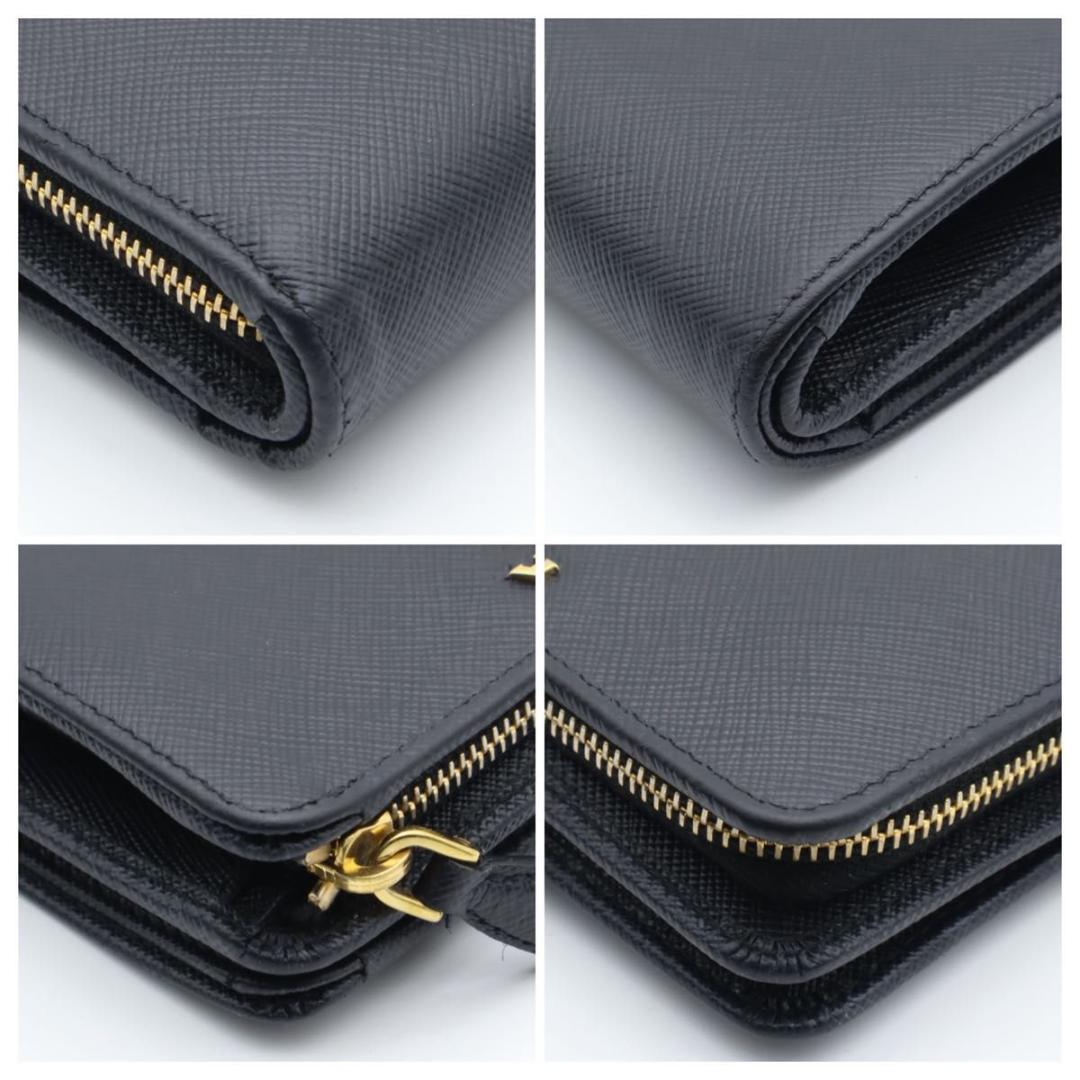 【極美品】PRADA 二つ折り財布　サフィアーノレザー　メタルロゴ　黒