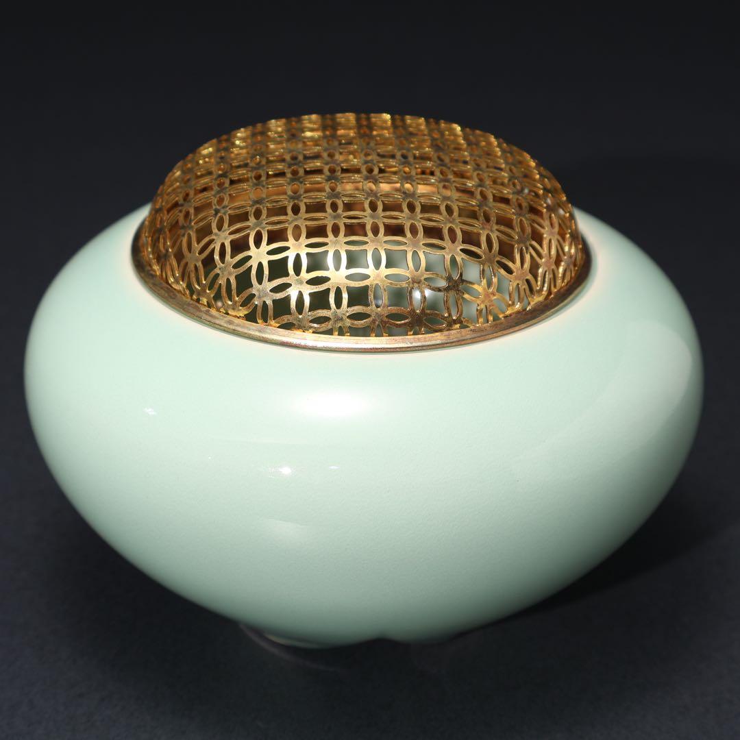 青磁香炉　三枝惣太郎　共箱　香道具　R1522ダN3