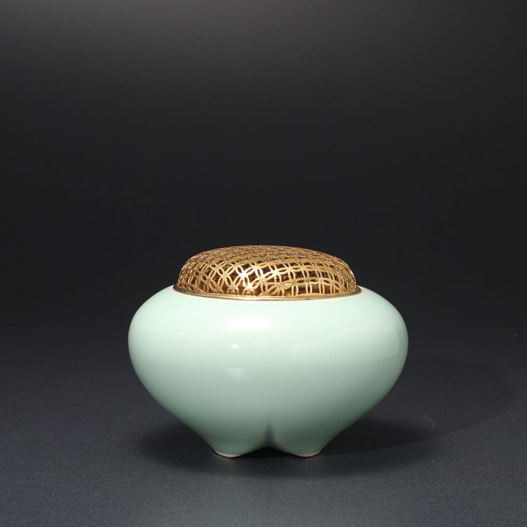 青磁香炉　三枝惣太郎　共箱　香道具　R1522ダN3