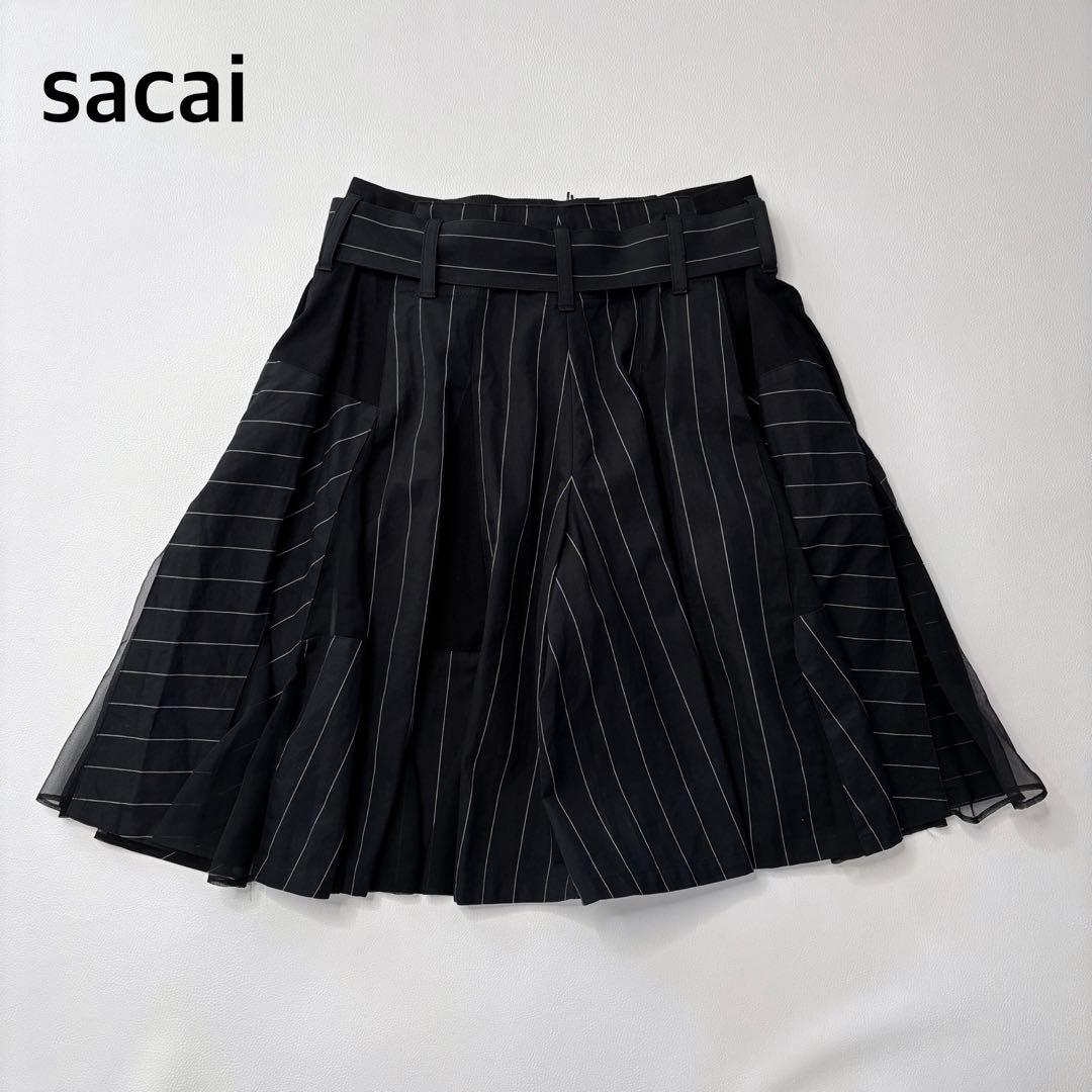 sacai ハーフパンツ ショートパンツ プリーツ　ドッキング　ストライプ　2