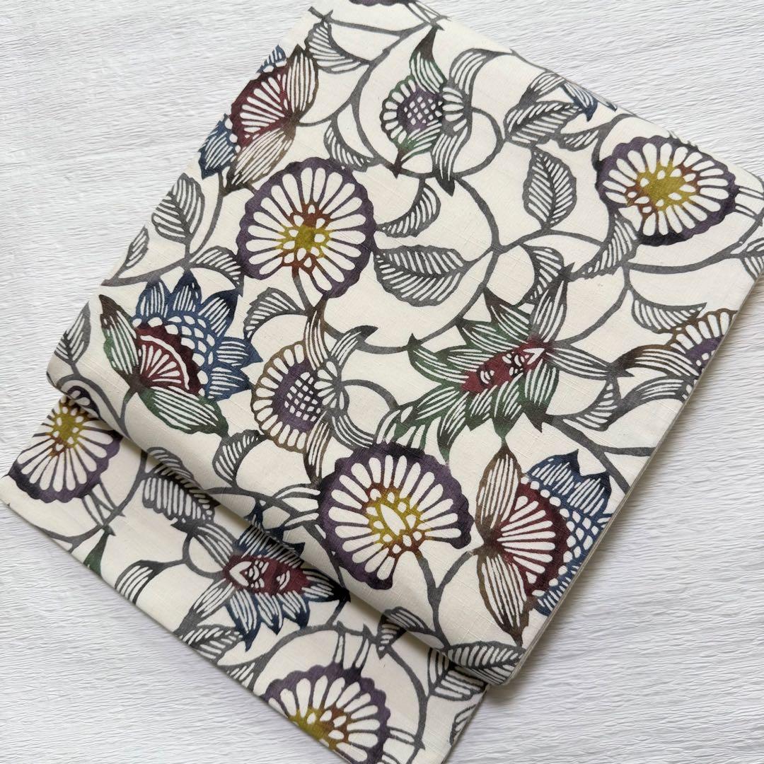 m-81 本場結城紬 紅型 正絹 袋帯 証紙付き