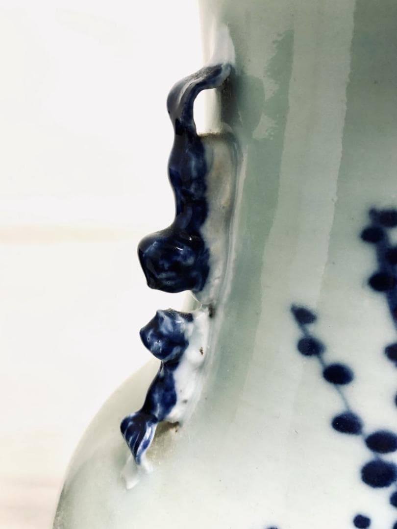 清時代中期 古染付 花紋様 大花瓶 伝世品焼物 青花 呉須 ウブ品WWTT194