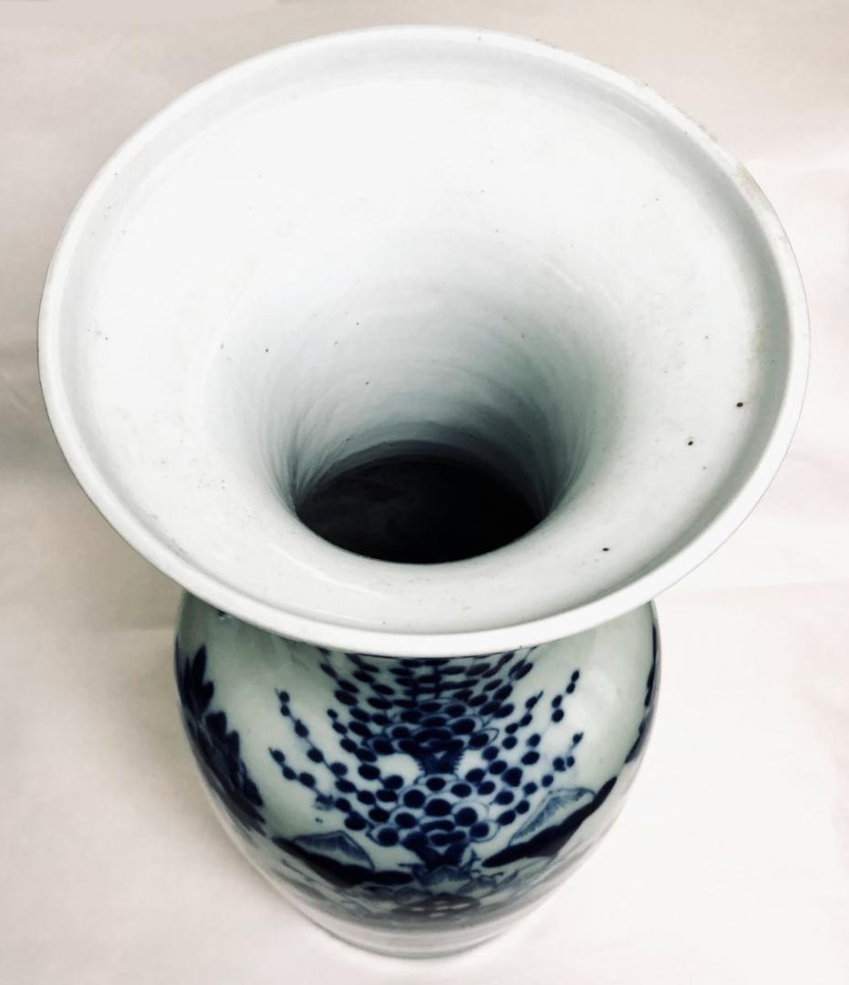 清時代中期 古染付 花紋様 大花瓶 伝世品焼物 青花 呉須 ウブ品WWTT194