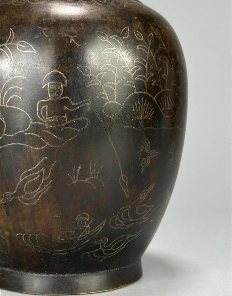 ◆『高麗金銅銀象嵌蒲柳水鳥紋浄瓶』 水瓶◆検）新羅仏 百済仏 高麗仏 仏像