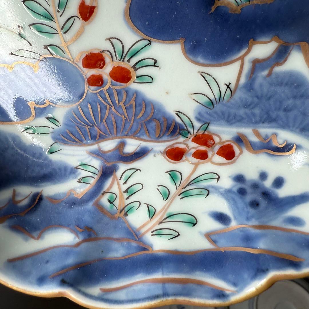 古伊万里　染錦松文様なます皿　10客　ホタルの窯印　江戸期　直径15.3cm