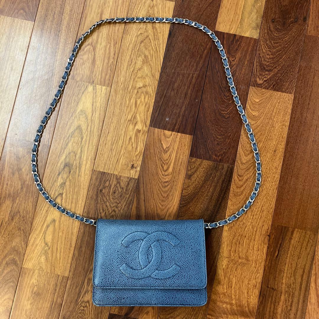 CHANEL シャネル キャビアスキン チェーンウォレット ネイビー