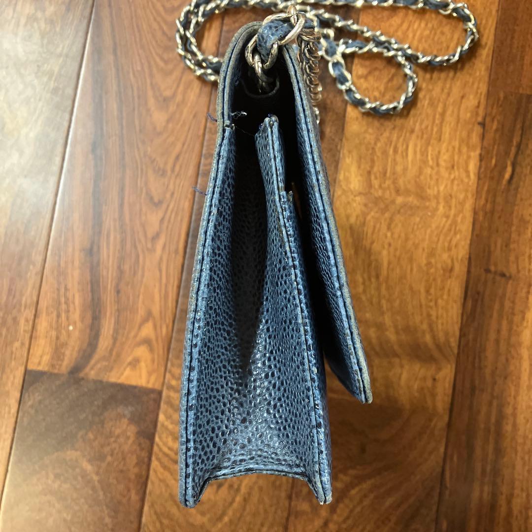 CHANEL シャネル キャビアスキン チェーンウォレット ネイビー