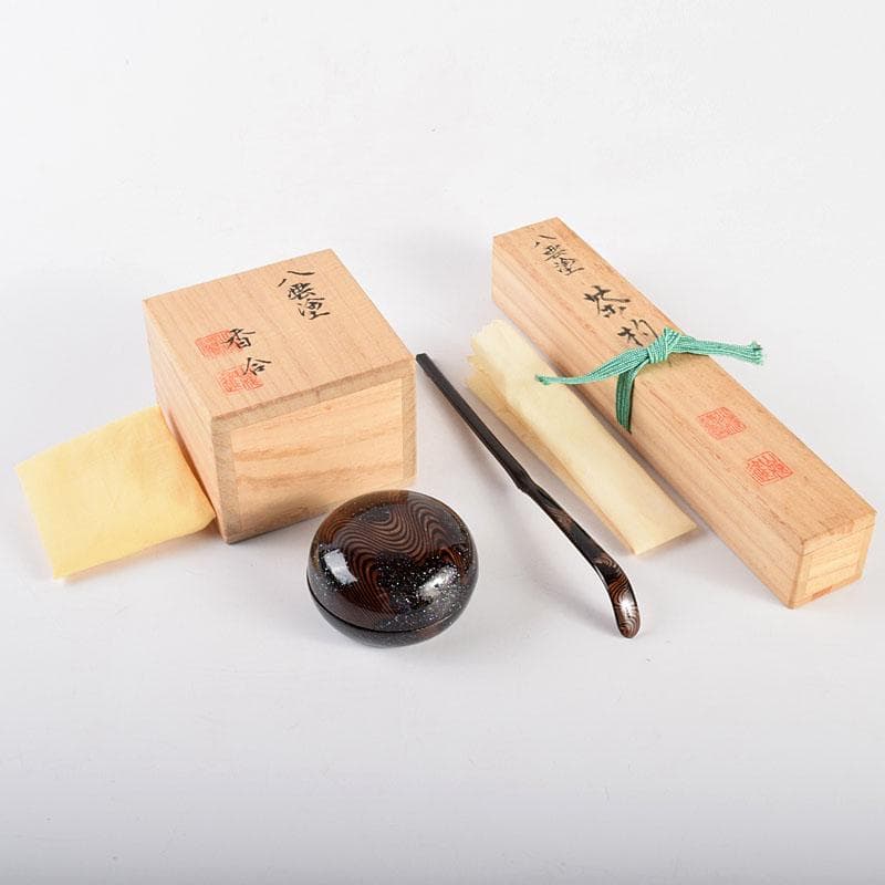 茶道具　八雲塗　出雲産　螺鈿装飾　香合　茶杓　共箱　2点まとめて　M　R4884