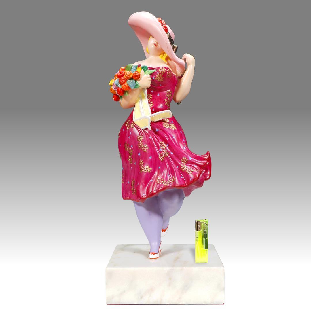 ★超レア！ヒロ・ヤマガタ ブロンズ像 『春風』薔薇の花束とパリジェンヌ1988