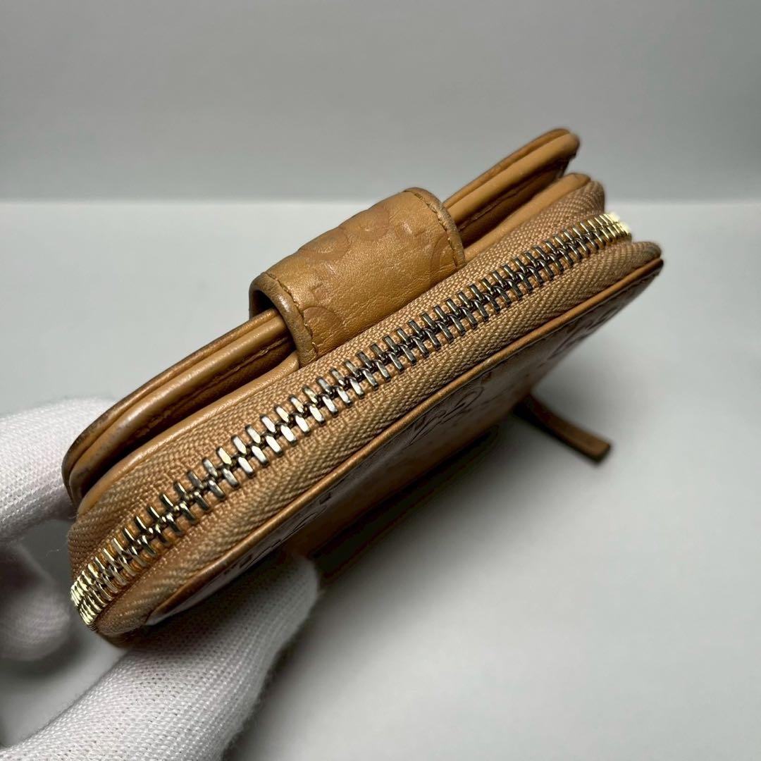 GUCCI グッチ シマ GG柄 二つ折り財布 ラウンドファスナー ブラウン