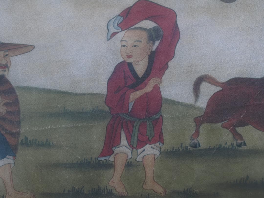 中国唐時代　敦煌莫高窟壁画 彩絵　人物像 発掘品 AK1733A10-4