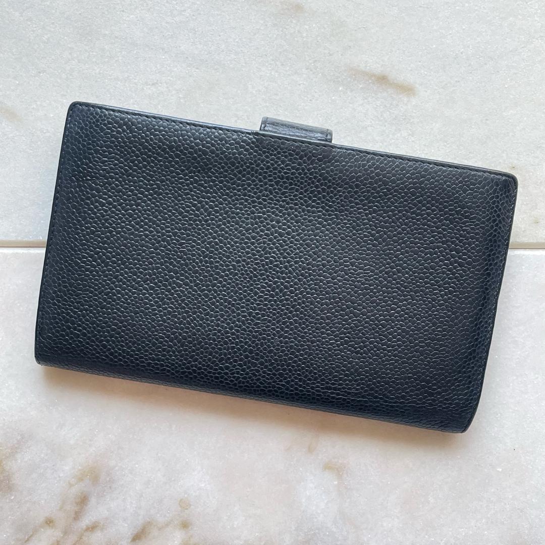 ■599 CHANEL シャネル キャビアスキン かまぐち長財布 黒 ココマーク