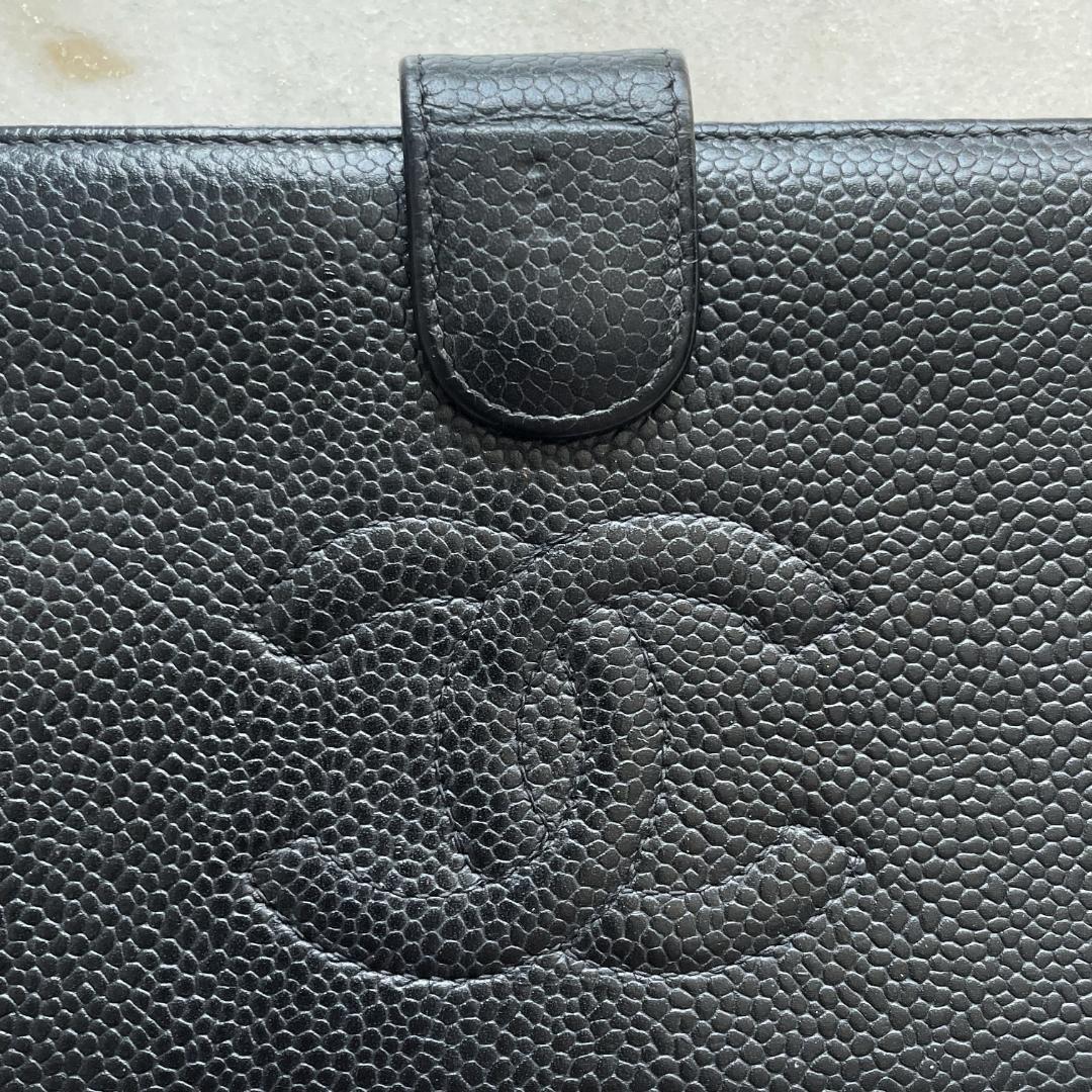 ■599 CHANEL シャネル キャビアスキン かまぐち長財布 黒 ココマーク