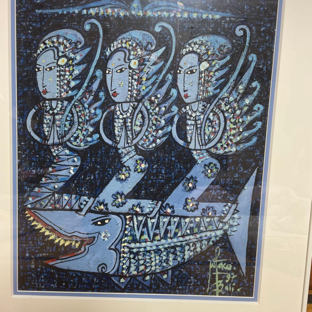 アート作品 女性と魚の絵画60✖️50cm（額の大きさ）