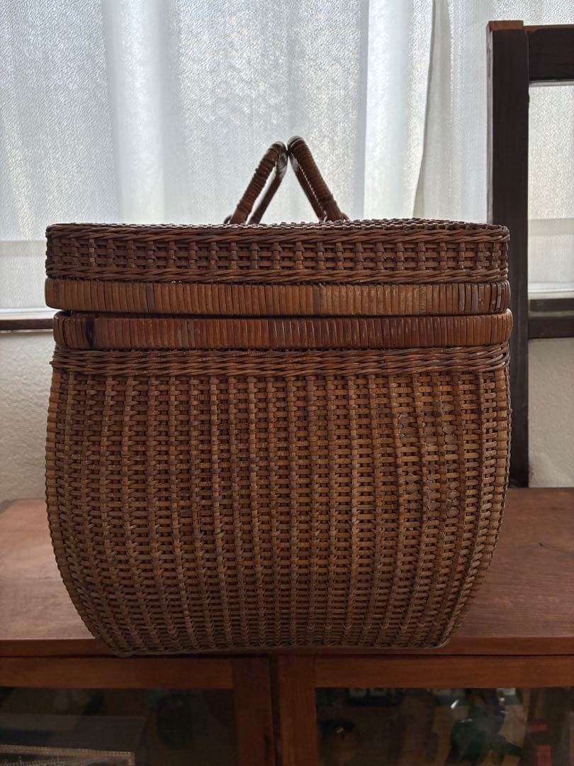 煎茶籠 大正 バスケット 籐編み アンティーク 古道具 籠 antique