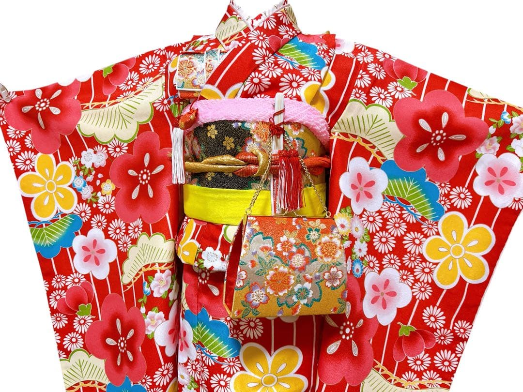 王道!!赤系♡七五三　7歳　女の子　フルセット　花柄　ゴールド