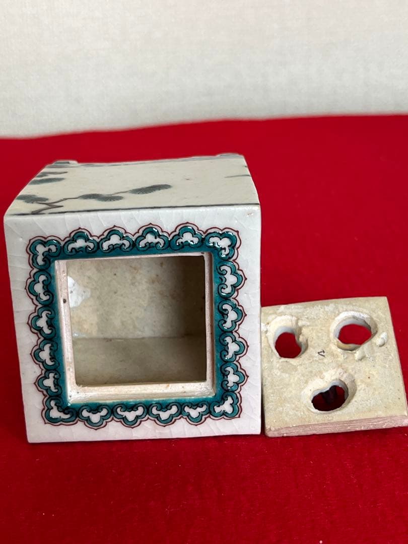 人間国宝 初代 徳田八十吉作 古九谷敬意 角香炉 管理T262