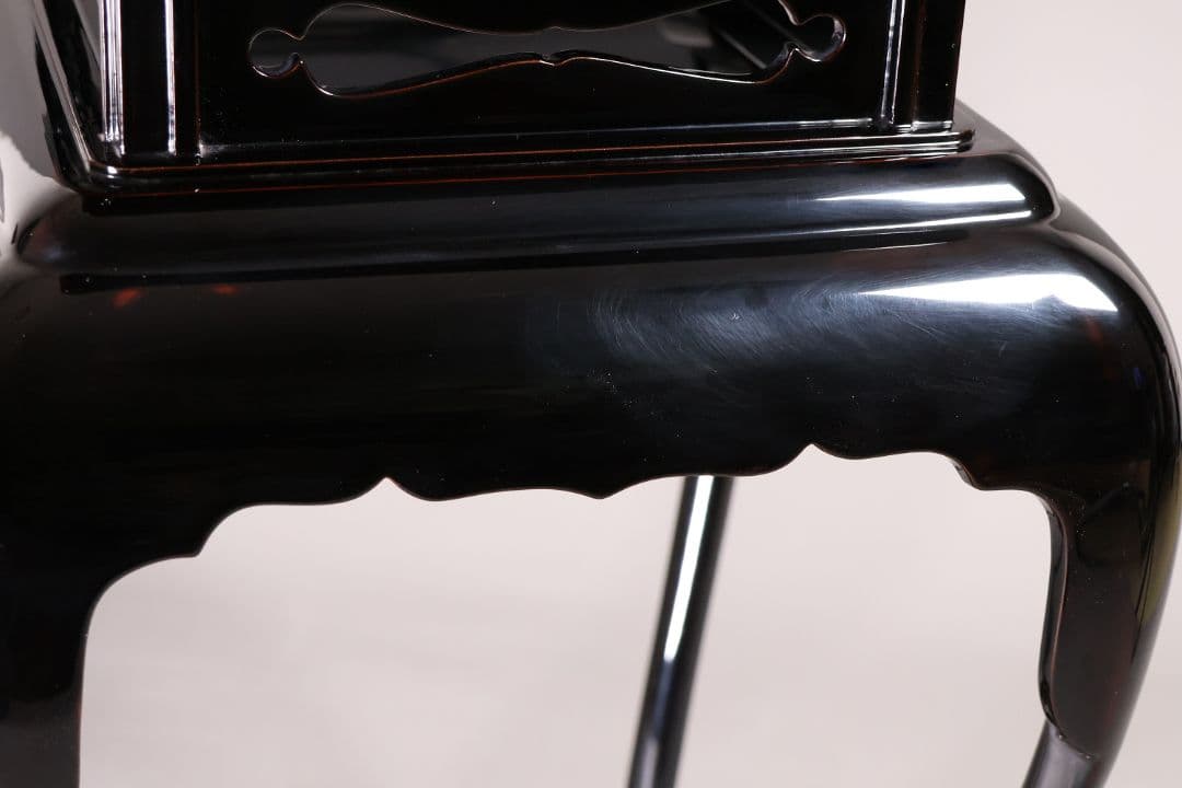 漆芸 螺鈿細工 二段 高卓 47.5cm 花台 香炉台 黒塗 木製【MA822】