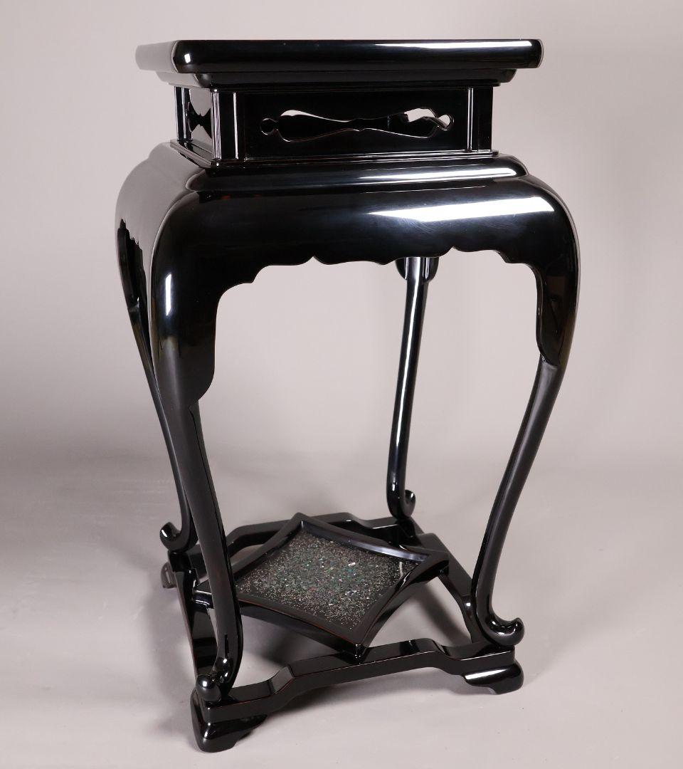 漆芸 螺鈿細工 二段 高卓 47.5cm 花台 香炉台 黒塗 木製【MA822】