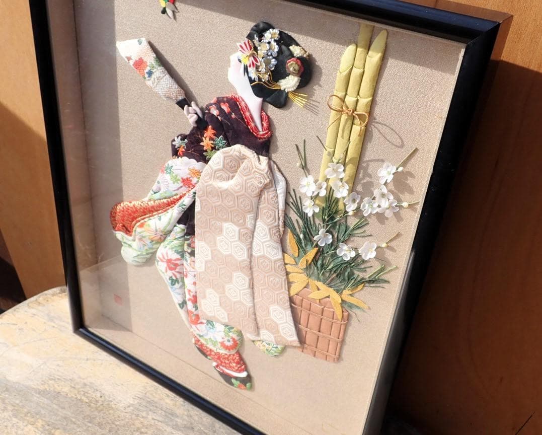 【落款・印あり】立体押絵 布絵 舞妓 女性図 和装 伝統工芸 額装 タカハシ製