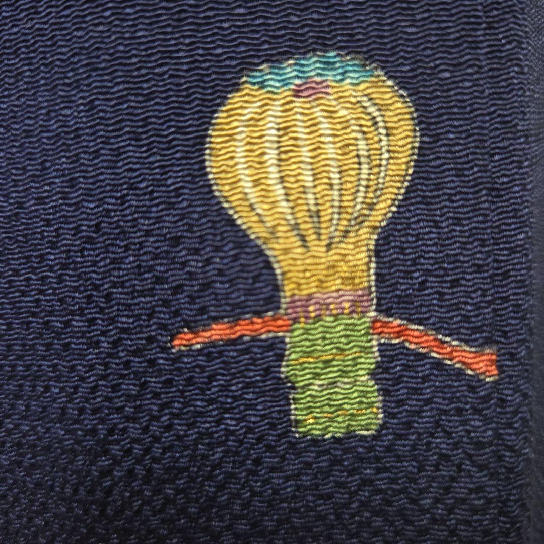 古代ちりめん小紋　紺地　茶道具飛び柄　6611