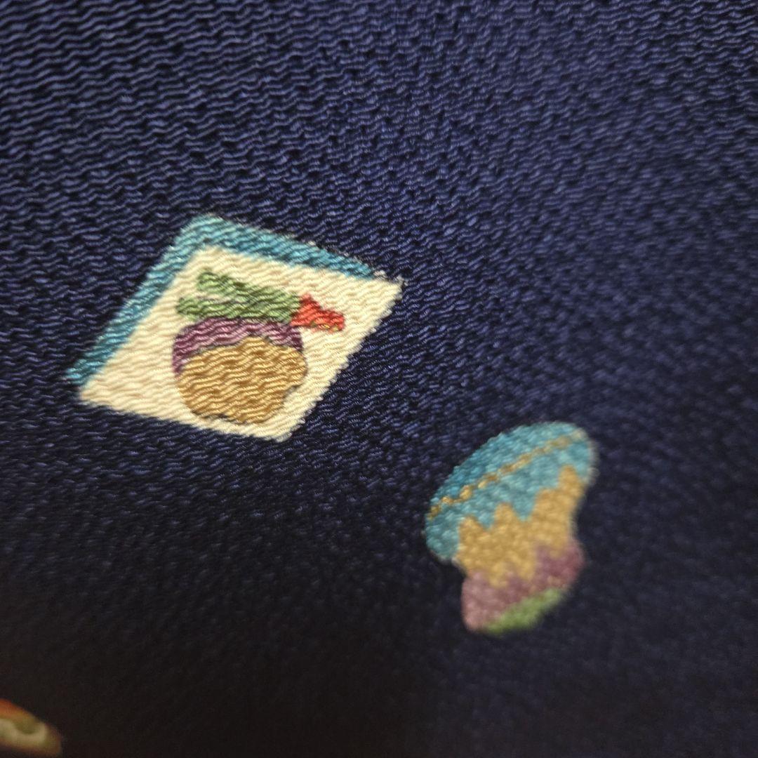 古代ちりめん小紋　紺地　茶道具飛び柄　6611