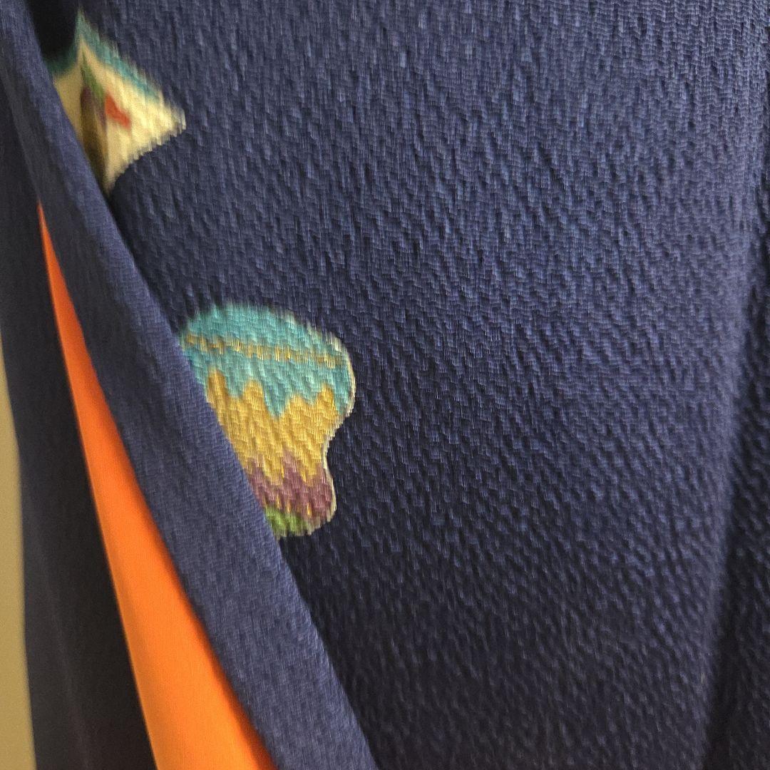 古代ちりめん小紋　紺地　茶道具飛び柄　6611