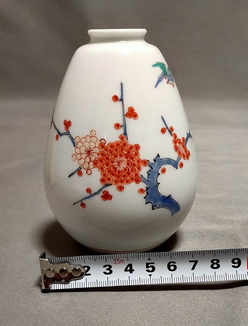 人間国宝 十四代柿右衛門 錦梅文一輪生 釣鐘形小 共箱