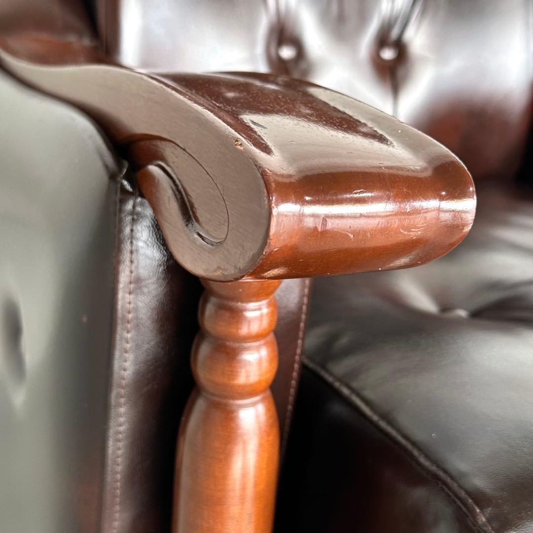 ✦昭和レトロ✦ミッドセンチュリー ラウンジチェア 合皮 × 無垢材装飾 ソファー