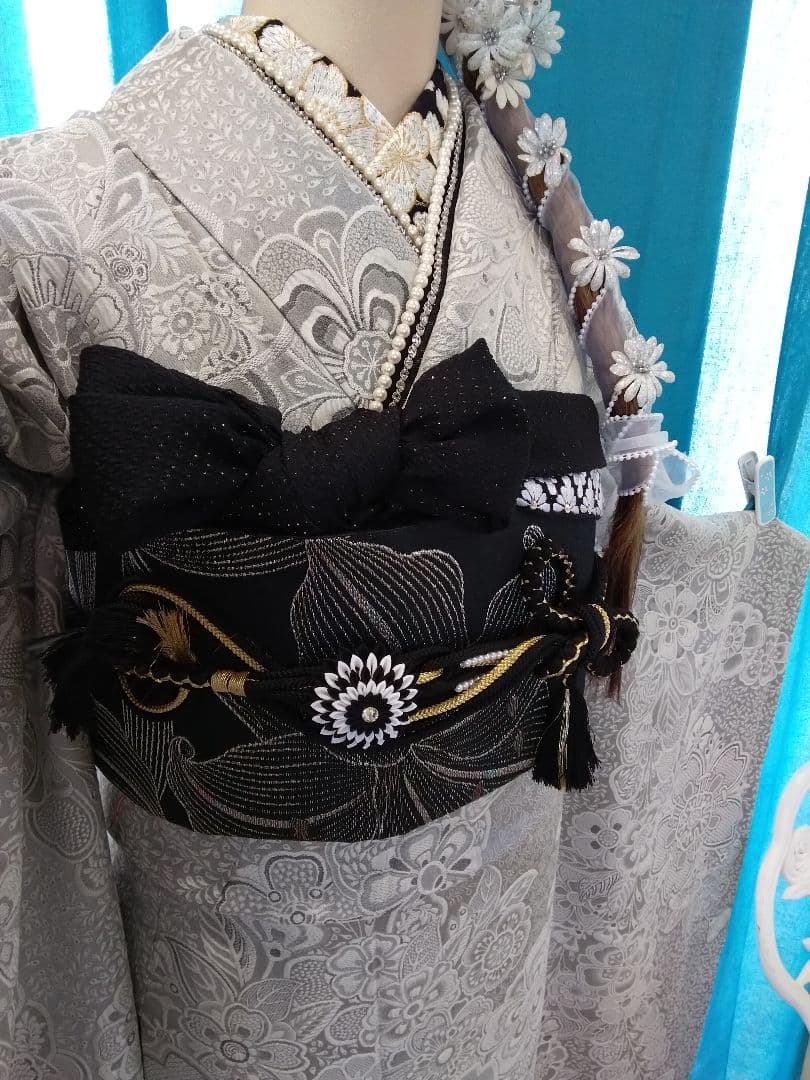 振袖、正絹山岡古都振袖、落款、西陣袋帯、