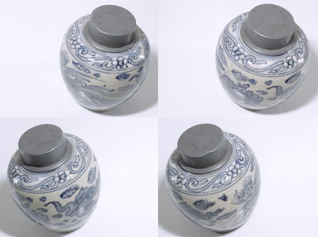 湖東焼 安南呉須 錫口茶入 [鳳凰・桐・雲気文]