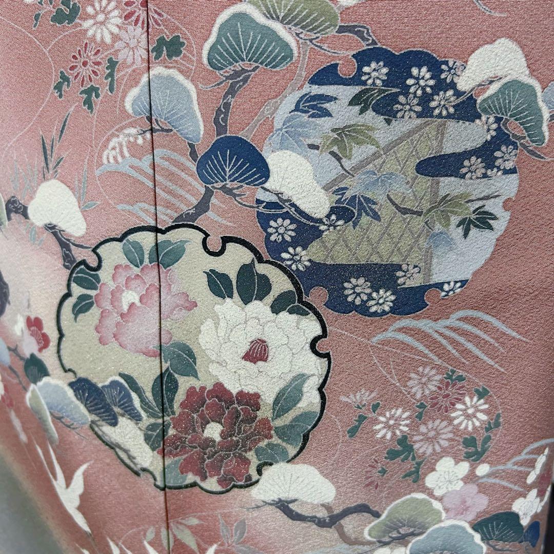 未使用近い　美品　袷　正絹　作家　縮緬　友禅　訪問着　フルセット　4点