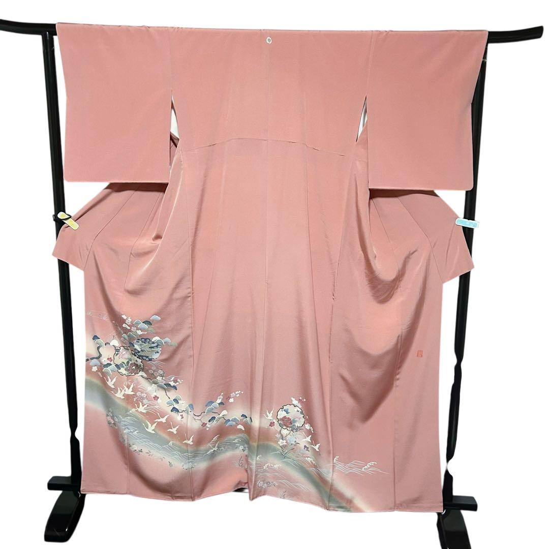 未使用近い　美品　袷　正絹　作家　縮緬　友禅　訪問着　フルセット　4点