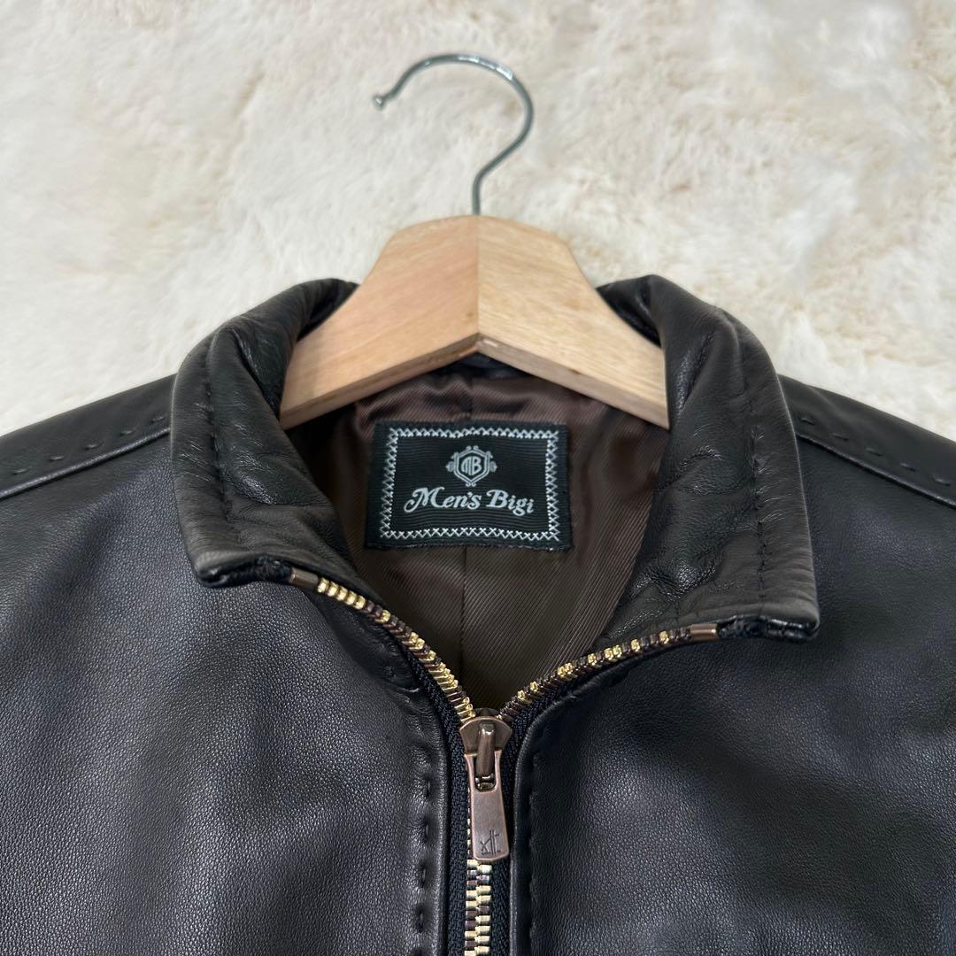 ✨美品✨メンズビギ 羊革シングルライダースジャケット 黒 Sサイズ